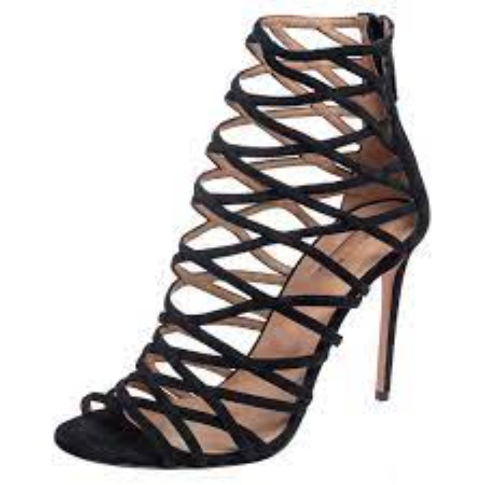 Aquazzura Black Suede Knockout Caged Sandals